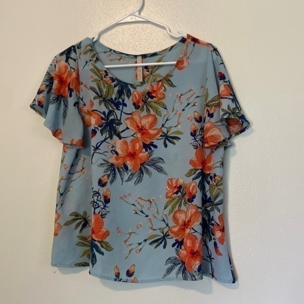 RED Lolly flare short sleeve floral blouse top medium